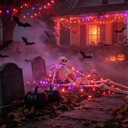 LJLNION Halloween Lights, 29ft 150 Count Black Wire Fairy Mini Lights, 120V UL Certified Incandescent Light String, Connectable for Garden Patio Holiday Party Outdoor Decor, Orange & Purple - Image 4