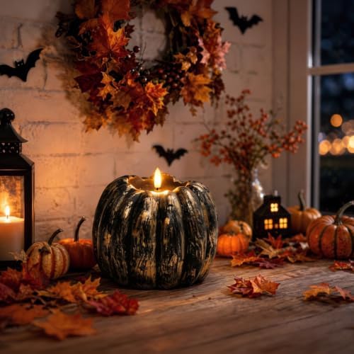 Halloween Decorations Indoor, Large Flameless Pumpkin Candle, Black - Image 7