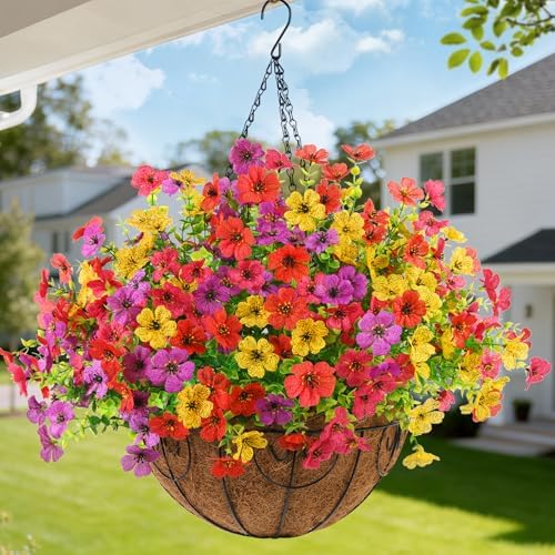 Artificial Flowers Hanging Baskets, 12 Bundles Faux Flower Outdoor Hanging Basket Spring Summer Decoration, Fake Flowers Plants for Porch Patio Balcony Home Yard Decor by HommyeaArtificialFlowers