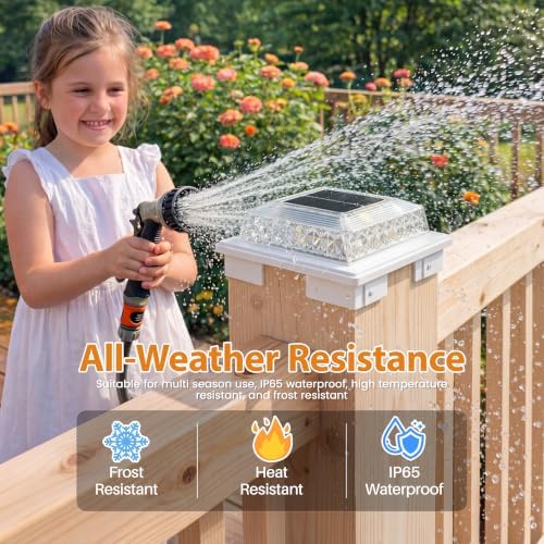 APONUO Solar Post Cap Lights, 3 Color Modes & 2 Brightness, Adjustable Base Fits 4x4 5x5 6x6 Posts (3.5-5.5 Inch), IP65 Waterproof, Deck & Fence Post Lights Solar Powered with Screws, White, 6 Pack - Image 4