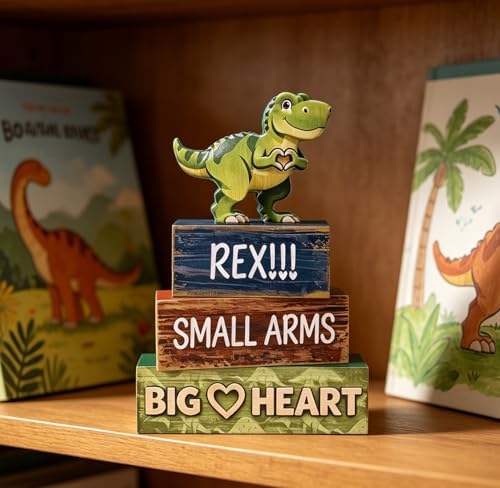 4 Pcs Dinosaur Tiered Tray Decor, Wooden T-Rex Table Decorations, Cute Dinosaur Party Centerpieces for Boys & Girls Birthday, Baby Shower, Nursery, Jungle Theme Home Decor - Image 4