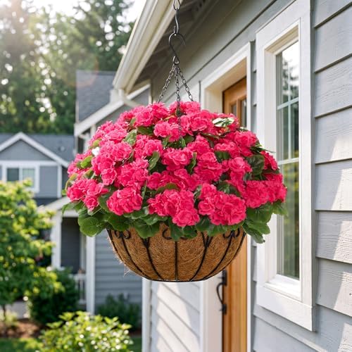Alupssuc 24Pcs Artificial Geranium Flowers for Outdoors Decoration Silk Floral, UV Resistant Fake Plants, Faux Flower for Porch Garden Table Centerpieces Home Indoor Outside Spring Decor(24, DeepPink) - Image 6