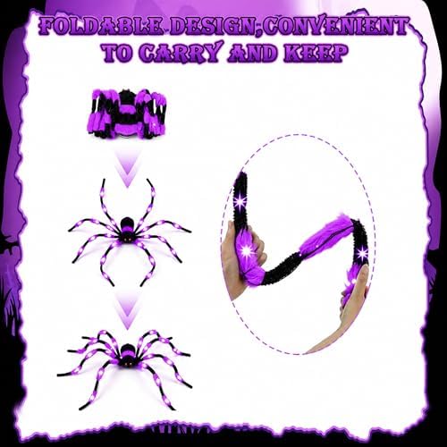 6.7 FT(Wide) Halloween Giant Spider with 9'' Metal Stand, 36 Purple LED Lights, 8 Modes Light-Up Large Spiders Outdoor Decorations, Spooky Props for Yard, Lawn, Porch, Haunted House Décor - Image 5