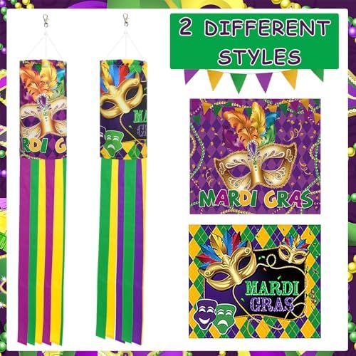 NOVWANG 2 Pieces Mardi Gras Wind Sock, 40 Inch Wind Socks Mardi Gras Outdoor Decorations Purple Green Yellow Holiday Windsock Flags for Yard Garden Home Party Hanging Decor - Image 4