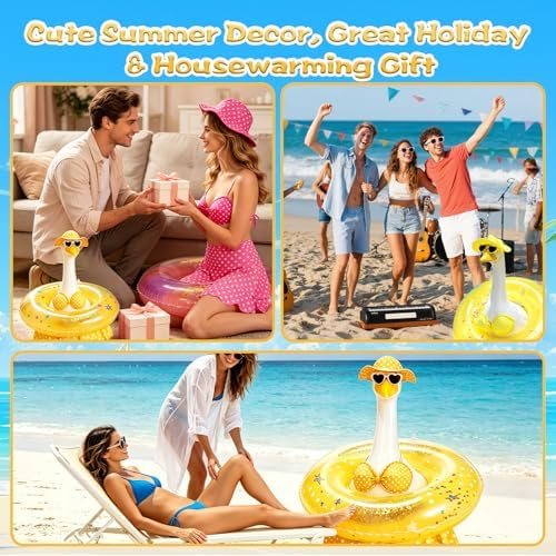 Hawaiian Porch Goose Outfit, Summer Bikini Costume with Sunglasses & Wreath, Fits 23" Goose Statue, Garden Lawn Patio Yard Outdoor Decoration (Yellow) - Image 7