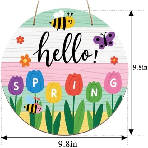Hello Spring Sign Colorful Tulip Flowers Spring Wreath - Image 2