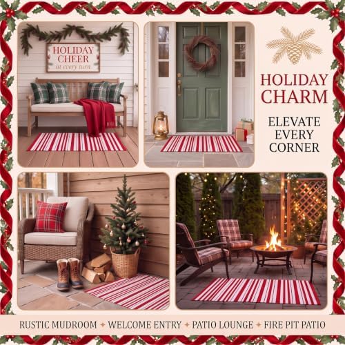 Duraaamo Red and White Striped Rug 2.3' x 3.6' for Christmas Outdoor Decor - Image 6