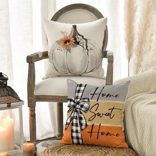 AVOIN colorlife Fall White Pumpkin Vase 18x18 Inch Pillow Covers Set of 4 - Image 3