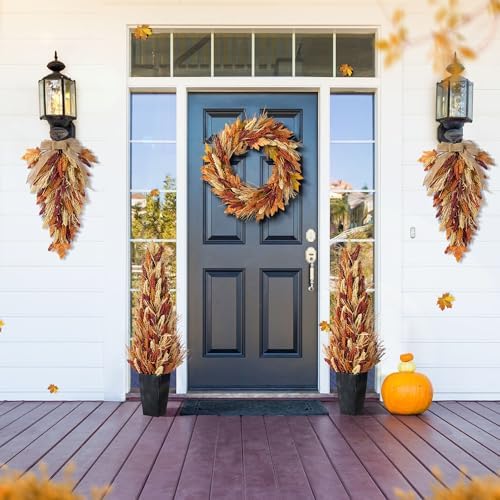 Glitzhome 38”H Fall Porch Tree Decor, Artificial Sorghum Porch Tree Harvest Decoration with Black Planter, Indoor/Outdoor Seasonal Decor for Porch, Garden, Entryway - Image 3