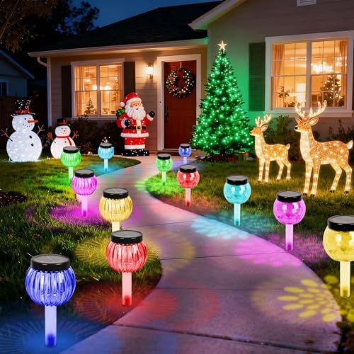 DOUBLEZHE 12Pack Solar Christmas Pathway Lights Outdoor Waterproof, Multicolor & Warm White Changing LED Outdoor Solar Lights Christmas Decorations with Auto On/Off for Garden, Yard, Patio, Walkway by DOUBLEZHE