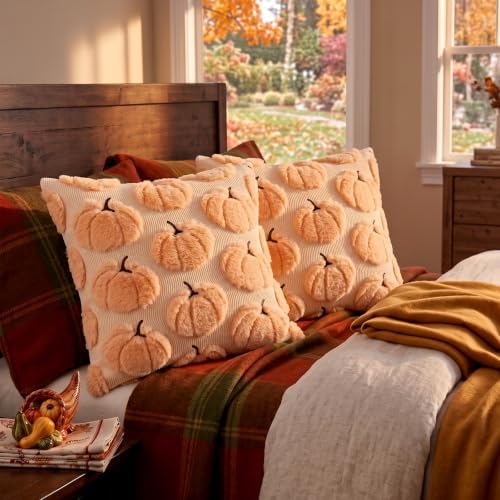 Fall Pillow Covers Pumpkin Fall Decor 16x16 Set of 2 Apricot - Image 5