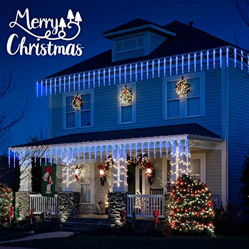 Christmas Icicle Lights Outdoor, 10Ft. Meteor Shower Lights with 10 Large Icecycles, Snowfall Shooting Star Light Effect, Falling Crystal Christmas Decorations for House Eave Roofline Patio, Blue - Image 2