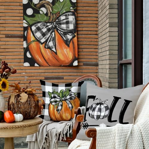 GEEORY Fall Decorative Throw Pillow Covers 18x18 Inch Set of 4, Pumpkins Thankful Blessed Buffalo Plaid Grey Fall Decor Outdoor Farmhouse Cushion Cases for Home G579-18 - Image 4