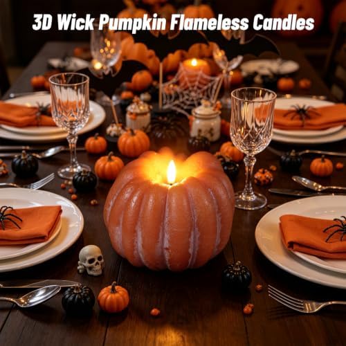 Wondise Orange Fall Decorations Real Wax Pumpkin Candles with Remote Timer - Image 7