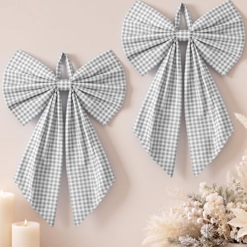 Suncalla 2 Pcs Grey Christmas Gingham Wreath Bows 18'' x 12'' by Unknown