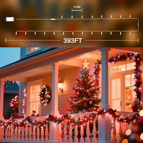 393 FT 1000 LED String Lights Outdoor Indoor, Christams String Lights Waterproof 8 Modes & Timer, Fairy Lights Plug in for Bedroom, Weeding, Patio, Party, Holiday,Christmas Decor (Red) - Image 3