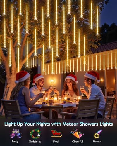 PEMOTech Christmas Lights Outdoor,24 Tubes 30cm 576 Led Meteor Shower Lights, Waterproof Christmas Decorations Icicle Light for Xmas Tree Halloween Party, Ul Plug,Warm White - Image 3