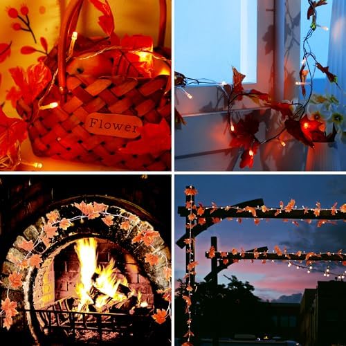 VCOKEN Thanksgiving Decorations Fall Garland with Lights, 24LED Battery Operated Thanksgiving Lights with Timer, Fall Decor for Home, Table, Mantle, Office, Outdoor, Autumn, Halloween, Yellow - Image 5