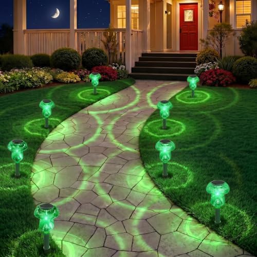 Benany Solar Lights Outdoor, St Patricks Day 8 Pack Mushroom Landscape Lights Waterproof, Solar Powered LED Lighting for Garden Yard Path Pathway Lawn Walkway Driveway Backyard Decor (Green) by Benany