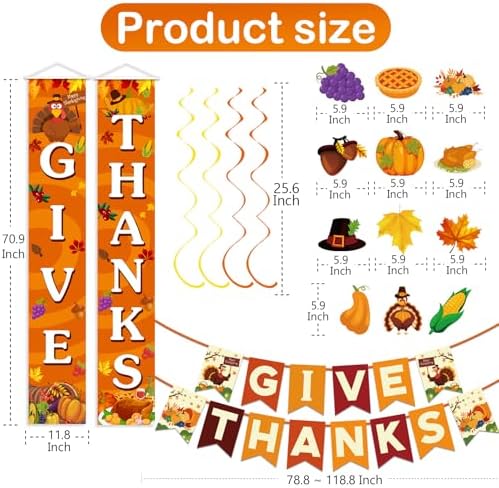 Thanksgiving Decorations Pre-Assembled GIVE THANKS Banner Hanging Swirls Porch Door Sign for Fall friendsgiving Party Home Office Classroom School Indoor outdoor Decor - Image 6