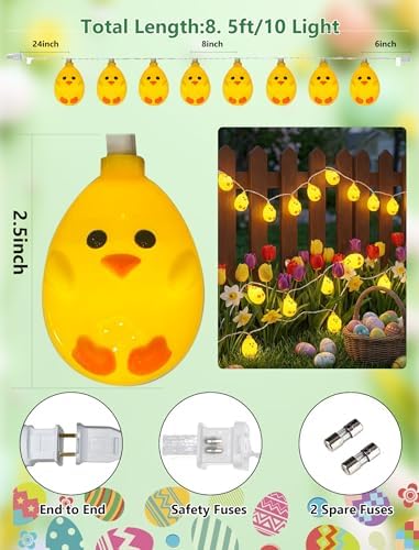GOOTHY Easter Chicken String Lights Plug in, Indoor Outdoor Easter Decorations Lights with 10 LED Yellow Chicken Light, Hanging Spring Chick Lights for Party Garden Birthday Wedding Home Decor - Image 2