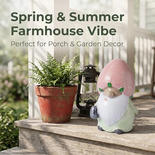 Garden Statues Gnomes Strawberry Gnome Garden Decor Hand Painted Resin Tomte Figurine with Watering Can Farmhouse Spring Summer Tabletop Patio Home Decoration - Image 5