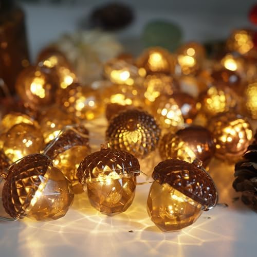 Acorn String Lights 10FT 30LED USB Power – Realistic 3D Acorn with Diamond Cut Design, Durable 0.45mm Copper Wire, Warm White Fairy Lights for Bedroom Harvest Mantel Rustic Garland Dorm Table Decor by JASHIKA