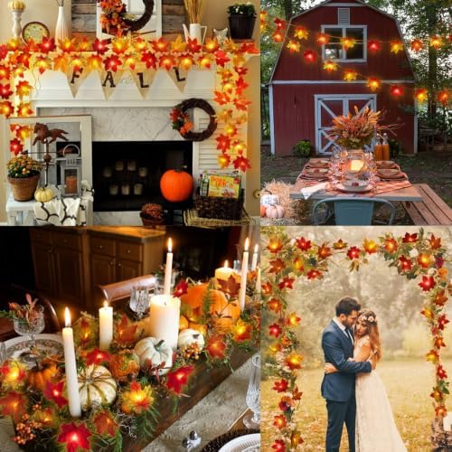 Runleo 4 Pack Fall Decorations Maple Leaf Lights Garland Total 40 ft 80 LED - Image 6