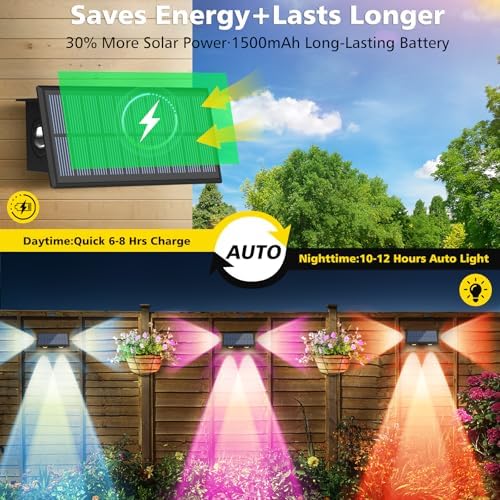 T-SUN Solar Fence Lights Outdoor, 4 Pack Waterproof Fence Lights Solar Powered 8 Mode RGB & Warm White＆Color Changing Dusk to Dawn Wall Lights for Yard Patio Step Deck Railing Pool - Image 4