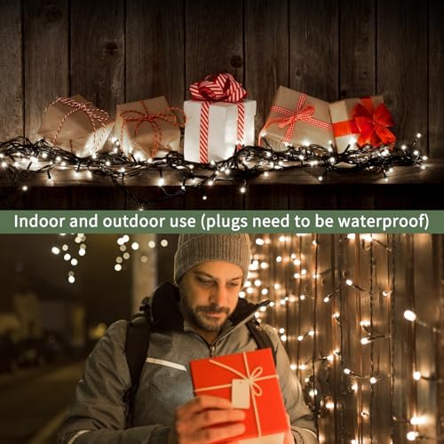 VIL Christmas Tree Lights with Ring,8.2Ft 16 Line 448 LED Green Wire Fairy Waterfall String Light Plug in,Dimmable Cascading Lights with 8 Lighting Modes for Indoor Outdoor Xmas Tree(Cool White) - Image 6