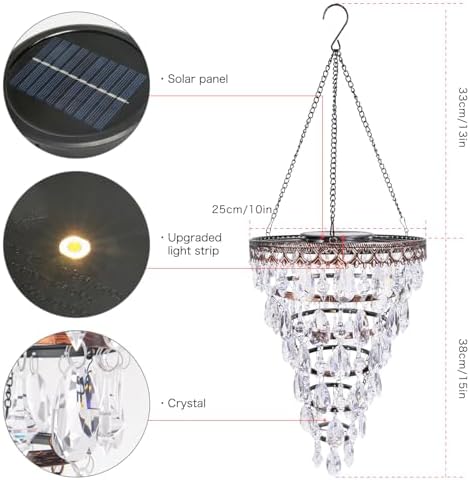 Solar Hanging Crystal Chandelier Outdoor Waterproof Garden Light - Image 5