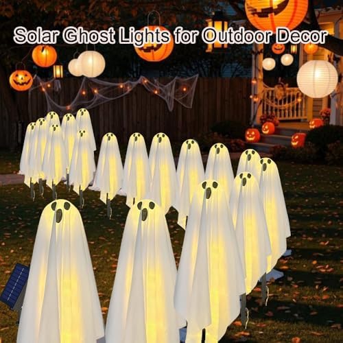 Solar Halloween Ghost Pathway Lights - 6Pack Waterproof Ghost Lights with 8 Modes for Outdoor Yard Porch Garden Lawn Halloween Pathway Decoration, Warm White - Image 6