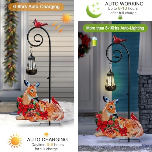 Solar Christmas Decorations Outdoor,Metal Deer Solar Lights Garden Stakes - Image 3