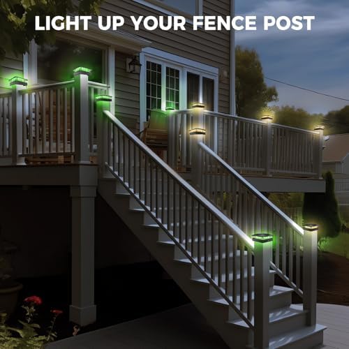 Peasur 2 Packs 4x4 Solar Post Lights Outdoor, Green & Warm White LED Fence Caps Light Waterproof, Wood & Vinyl Post Top Lighting for Deck Mailbox Railing Porch Outside - Image 7