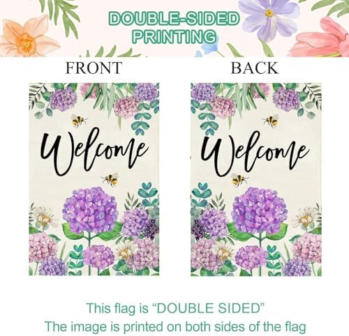 Baccessor Summer Hydrangea House Flag Double Sided 28x40 Inch, Purple Flower Floral Welcome House Flag Burlap Seasonal Farmhouse Yard Outdoor Decoration (Large) - Image 5