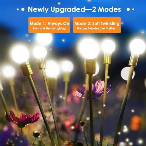Solar Garden Lights Outdoor 8 Pack 64 LED Solar Firefly Lights Cool White - Image 2