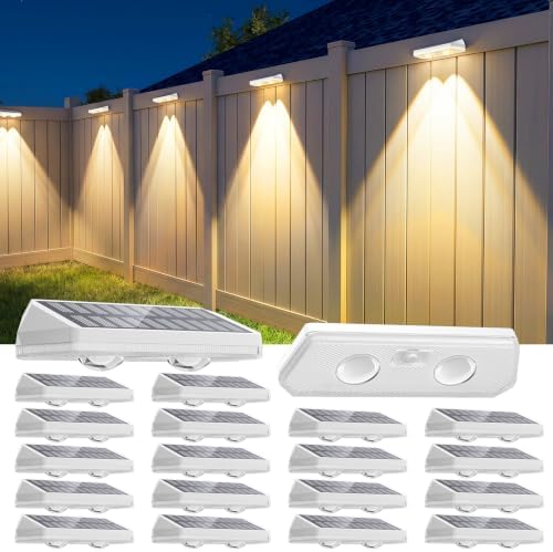 20 Pack Solar Fence Lights Outdoor,Warm White + RGB 13 Color Mode Fence Lights Solar Powered with Ultra-Bright Lens IP65 Waterproof,Solar Wall Light for Backyard/Step/Patio/Deck/Stair/Railings(White) by UGDLUCK