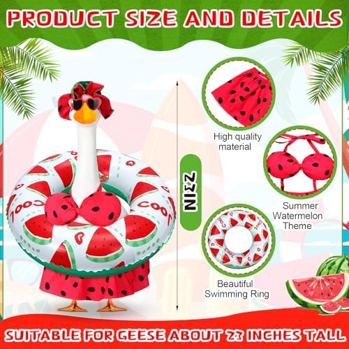 Abbylike Summer Watermelon Bikini Porch Goose Outfits with Hat, Sunglasses and Swimming Tube Hawaiian Clothes Costume for 23'' Goose for Garden Porch Statue Yard Pathway Decorations - Image 2
