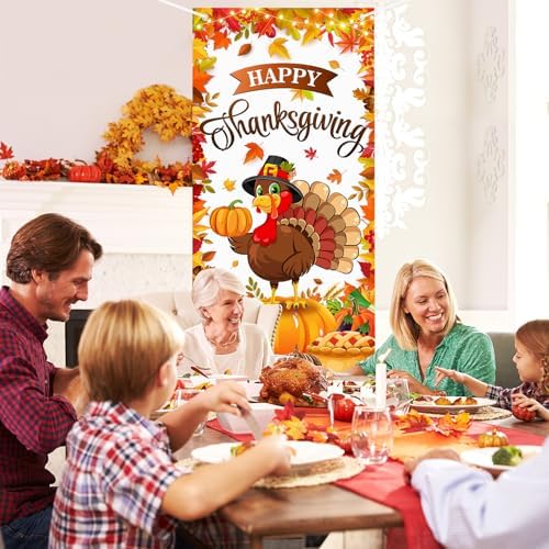 Thanksgiving Door Cover Turkey Decoration Large Happy Thanksgiving Banner Pumpkin Porch Sign for Fall Autumn Harvest Indoor Outside Front Door Farmhouse Party Supplies Photo Photography Background - Image 7