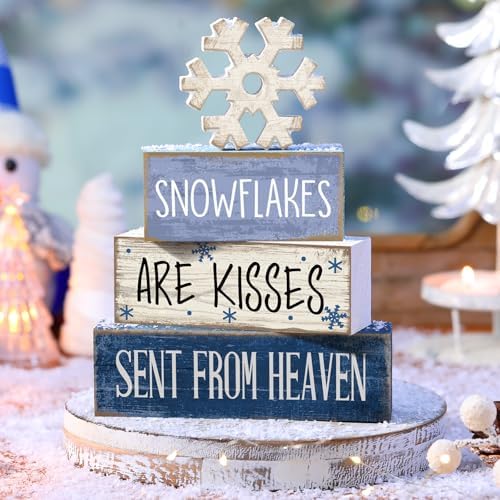 Lineshading 4 Pcs Christmas Snowflake Table Decor, Winter Wood Sign Home - Image 2