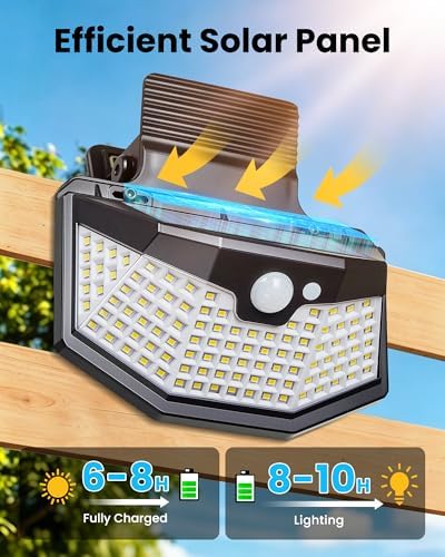 800LM Clip On Solar Lights Outdoor, 270° Wide Angle Motion Sensor Outdoor Lights with 115 LEDs & 3 Modes, IP65 Waterproof Solar Fence Lights Outdoor for Deck, Gutter, Patio, Backyard, Railing 4Pack - Image 5