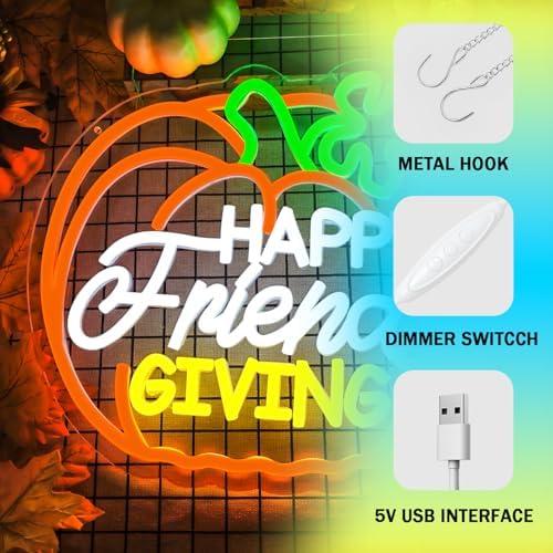 Happy Friendsgiving Neon Signs Thanksgiving Neon Sign for FriendsGiving Party Decorations FriendsGiving Sign for Wall Decor Pumpkin Neon Sign for Door Wall Art Window Home Party - Image 4