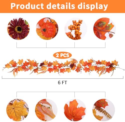 2PCS Fall Garland for Autume Thanksgiving Home Indoor Outdoor Decor - Image 2