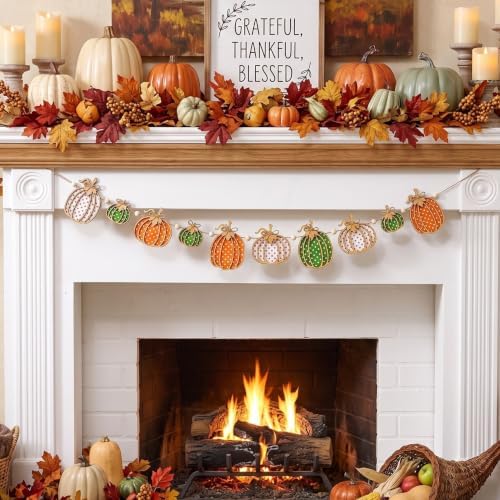Cinnvoice Fall Pumpkin Garland Wooden Beads Garland Polka Dot Pumpkin Decor - Image 3