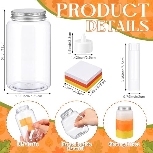 Qinyoung 12 Pcs Fall Crafts Candy Corn Mason Jar Crafts with LED Light - Image 2