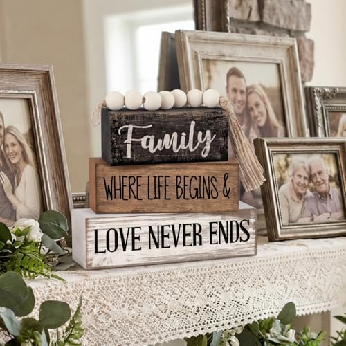 Yuntau 4 Pcs Farmhouse Tabletop Decor Wood Stacked Sign Blocks Family - Image 2