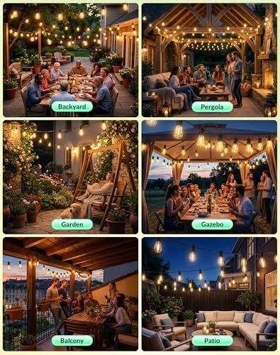 Outdoor String Lights Patio Light - 50Ft Outside Waterproof Dimmable Bulbs - Image 7