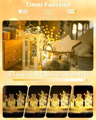8 Pack 60 LED Fairy Lights Battery Operated with Remote, 20 FT Warm White - Image 5