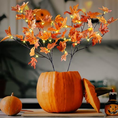 LIGHTSHARE 32IN 32LED Lighted Willow Twig Branch, Maple Leaf, Built-in Timer, USB Plug-in and Battery Powered, Décor for Home, Festival, Party, Christmas, Night Light by Lightshare