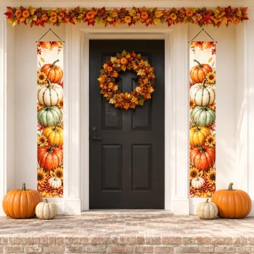 IVN Thanksgiving Watercolor Pumpkin Porch Banners 12x71 Inch Set of 2 - Image 7